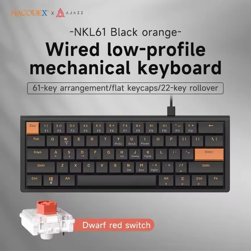 AJAZZ NKL61 Wired Keyboard Matte 61Keys Slim Body ABS Esports Keyboards Suitable For Office Use PC Accessories Office Keyboard