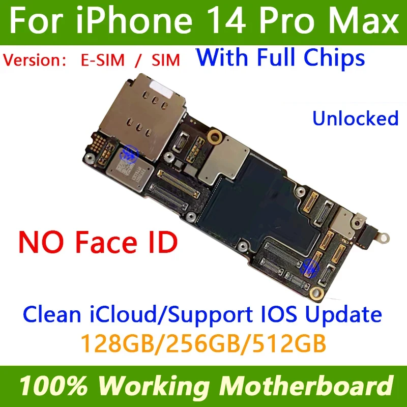 Completamente testato autentico per iPhone 14 Pro Max Scheda madre sbloccata funzionante con ID facciale Scheda ICloud pulita sbloccata Nessun ID