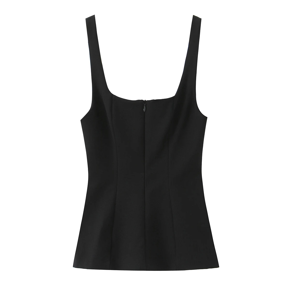 بلوزة صيفية بدون أكمام مع سحاب وحاشية مكشكشة وتصميم بدون ظهر بلون سادة وتنورة قصيرة بحاشية وحزام سباغيتي بدون أكمام #4