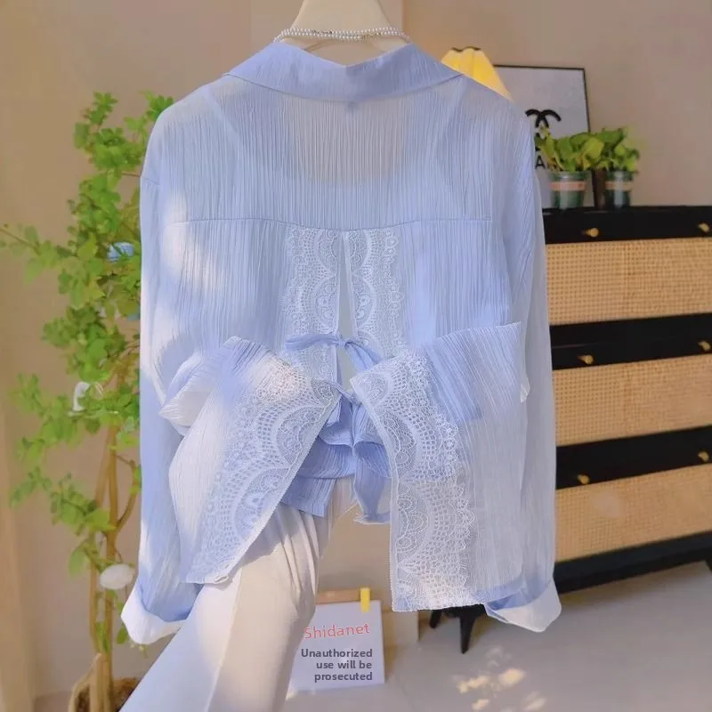 

Синий кружевной галстук с лентой Long Sve, защита от солнца, легкий дышащий летний кардиган, женская модная верхняя одежда