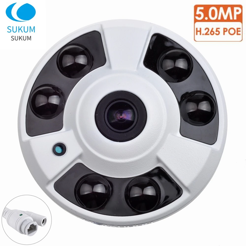 5MP PoE IP Camera H.265+ 1.7mm Lens 180 Degree IR Night Vision Indoor Video Surveillance Camera XMEye APP