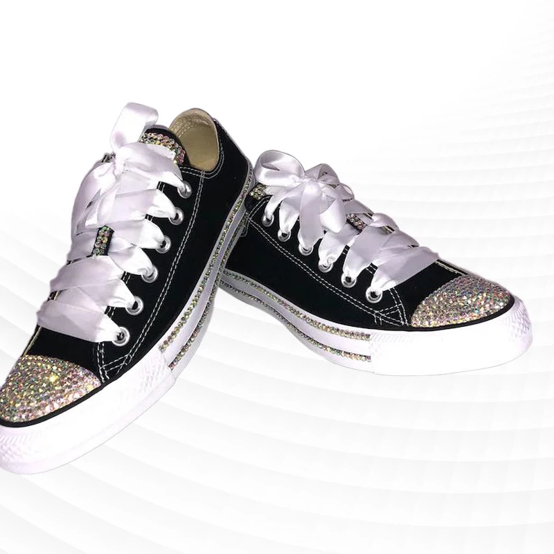 Preto baixo top strass fita estilo personalizado sapatos de lona esportes integrados sapatos casuais das mulheres sapatos 35-46