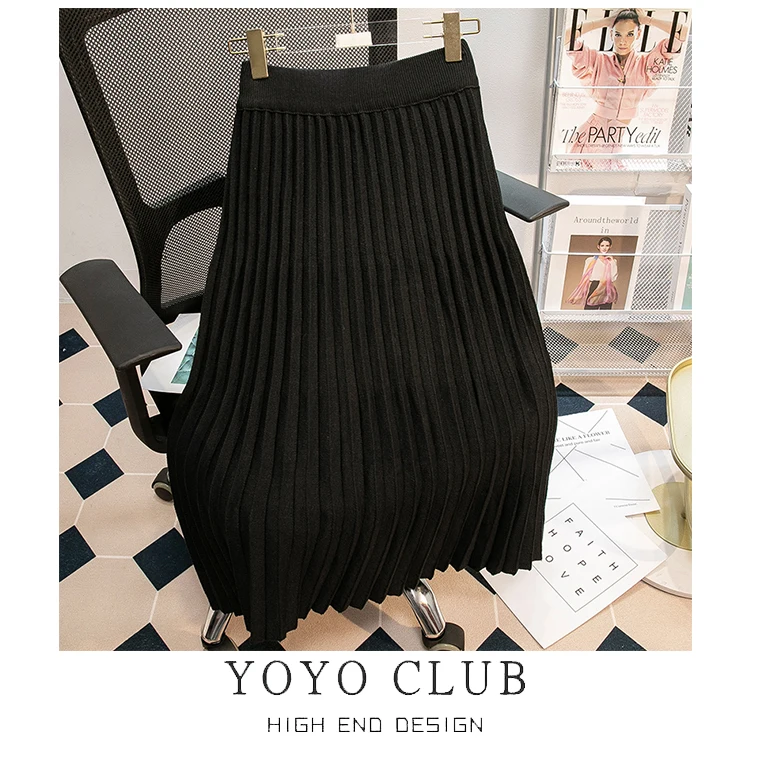 

Вязаная юбка-трапеция средней длины для женщин, осенне-зимняя, больших размеров, универсальная, скрывающая бедра, юбка-зонтик, бренд Bule