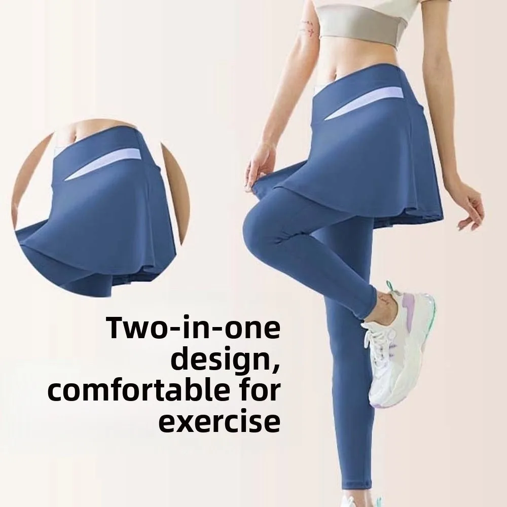 

Combined in One Fitness Leggings Tight Contrasting Color Elastic Pants Skirt Plus Size High Waist Sports Yoga Pants