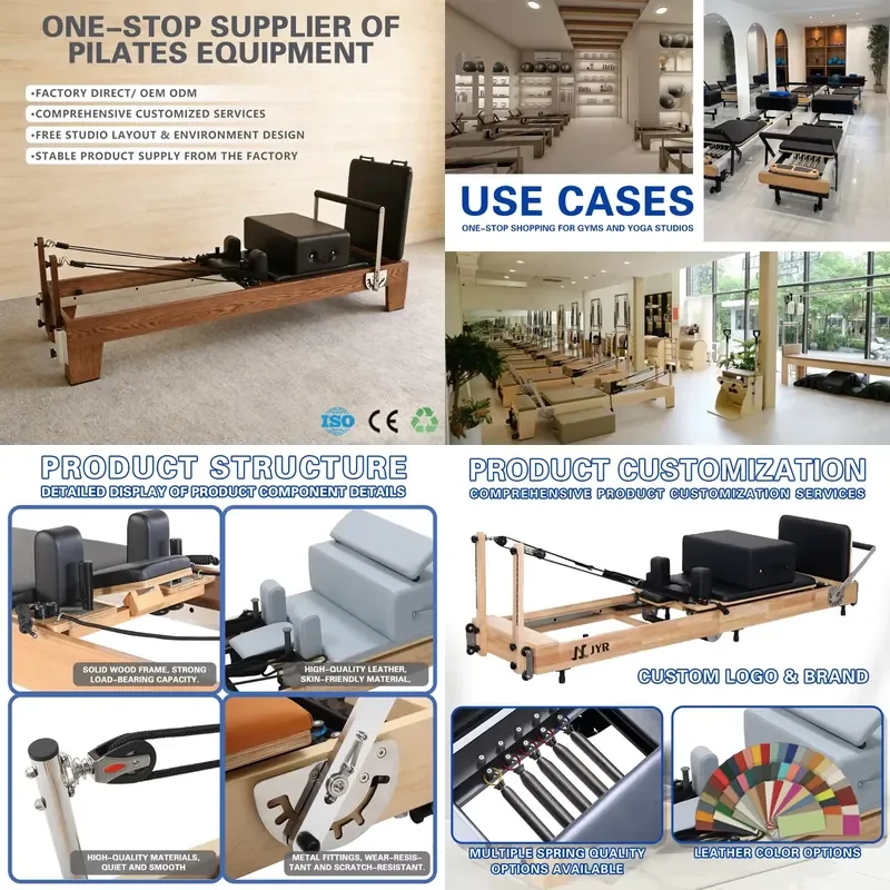 Venta al por mayor: Nueva máquina de Pilates Reformer JUNYIRUN JYR-CR03 de madera de nogal duradera con tamaño personalizado y fortalecimiento del core, fabricada en [Lugar de fabricación]