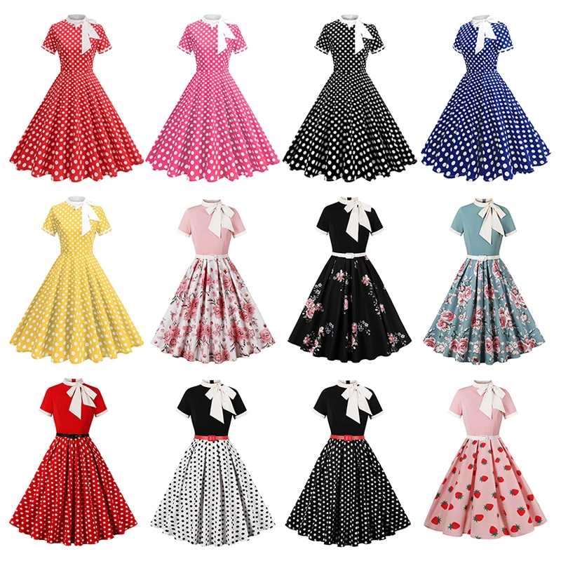 50 60 年代ヴィンテージドレス女性水玉ロカビリースイング - Women'S Fashion From The 60S のレビューと価格