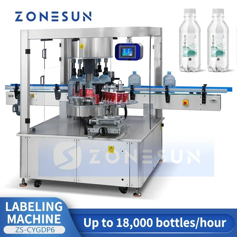 ZONESUN ZS-CYGDP6 Etichettatrice automatica per bottiglie rotonde con ruota a stella per etichette di acqua minerale e bevande