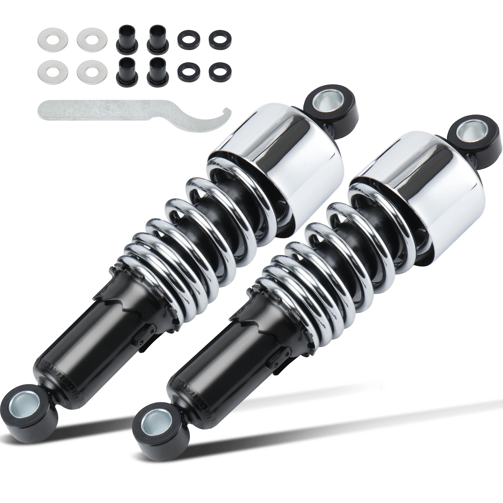 

Chrome/Black 10.5"/267mm Lowering Slammer Rear Shock Suspension Kit for Harley 1991-Up Dyna, 1983-Up Sportster, 1980-Up Touring