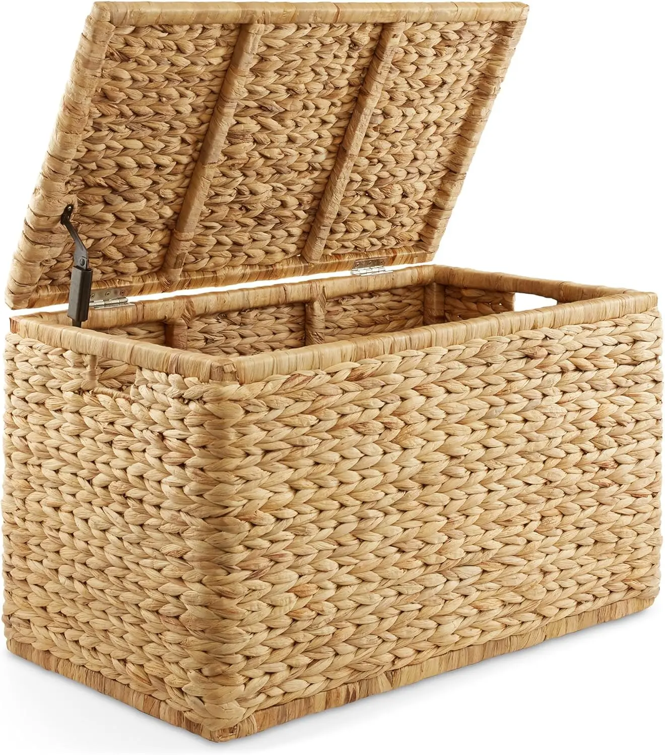 30" Storage Chest with Lid, Handles, and Safety Hinge - Natural, Water Hyacinth Wicker Storage Trunk for Entry Way, Living Room,
