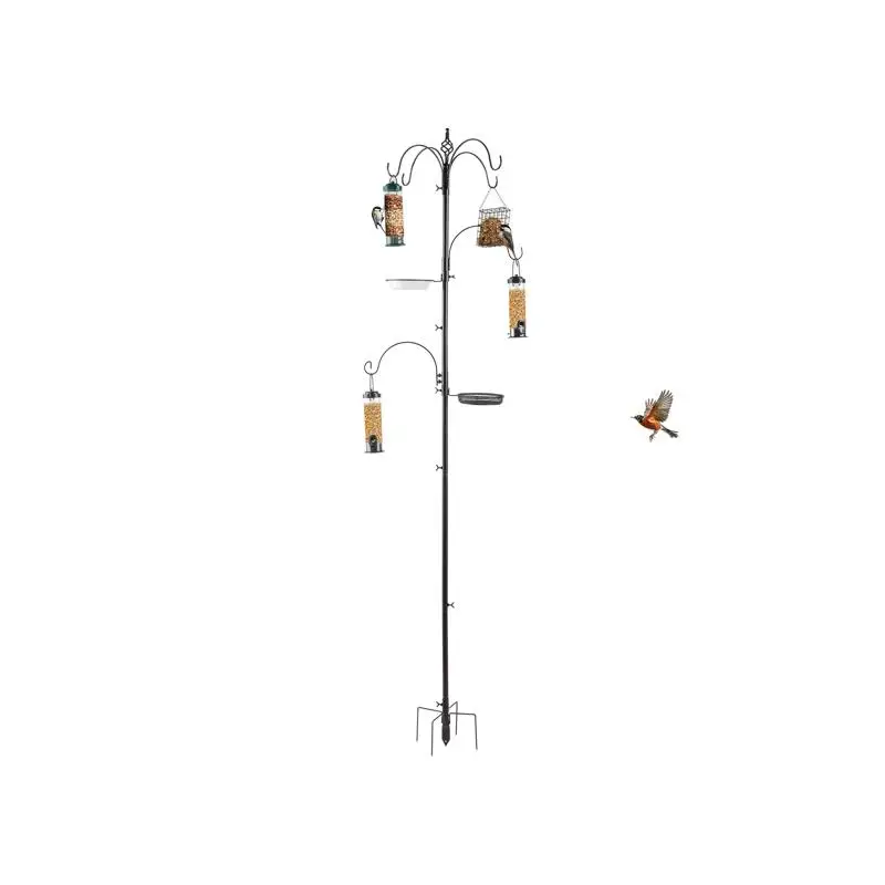 

93" Iron Bird Feeder with 6 Hooks, Black Outdoor Feeder for Courtyard