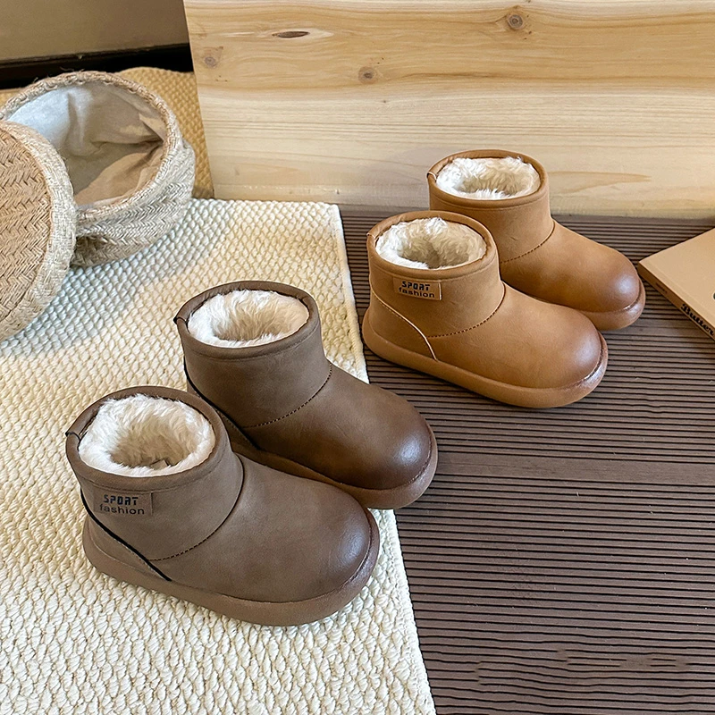 

2025 зимние новые детские хлопковые ботинки для девочек и мальчиков, модная нескользящая универсальная теплая обувь в корейском стиле с мягкой подошвой