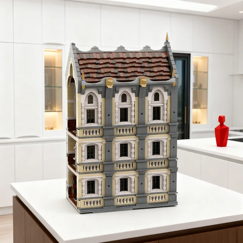 

5019 деталей MOC H17: Малый дворец с библиотекой, столовой и моделью замка. Конструктор для творчества, коллекционный декор, подарок для детей.