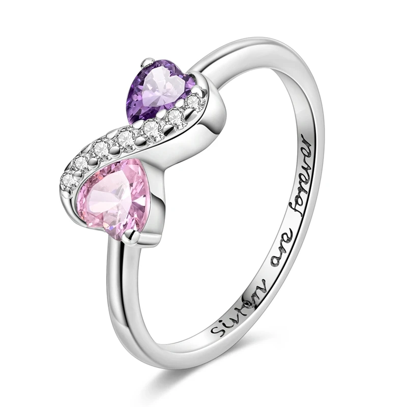 

Original 925 Sterling Silver Eternal Sisters Double Heart Infinite Ring For Women Exquisite Engagement Anniversary Jewelry Gifts