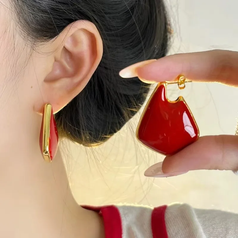 Colorul Vintage Enamel Drop Glaze Metal Chunky Irregular Earrings Stud for Women Girl Geometric Statement Earring Jewelry Gift