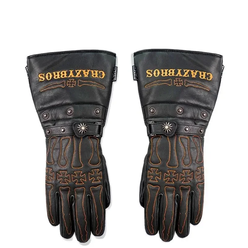 Winter Warm Motorcycle Gloves for Harley Leather Waterproof Driving Gloves Retro Motorcycle Extended Touch Screen Gloves Guantes