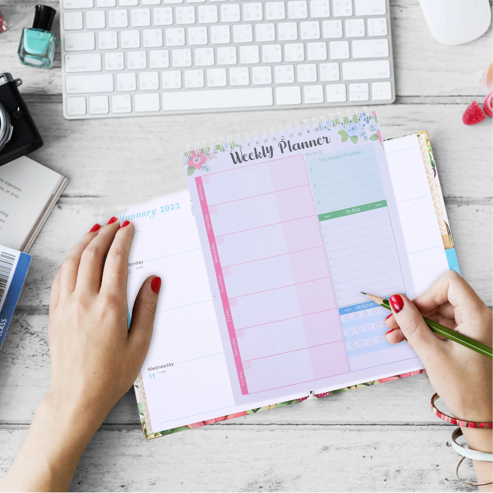 

Weekly Planner Schedule Notebook Colorful Metal Coil 1 Year Daily Agenda Notepad Office Home Travel Lightweight Portable