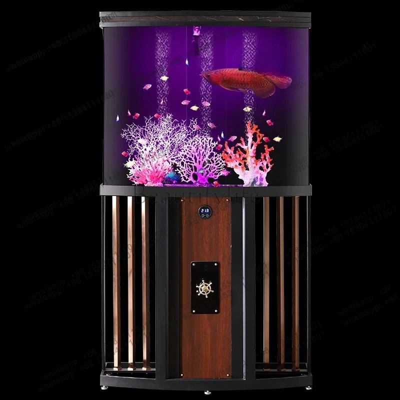 

Single arc fish tank, medium-sized water-free acrylic ecological bottom filter, office against the wall for home use