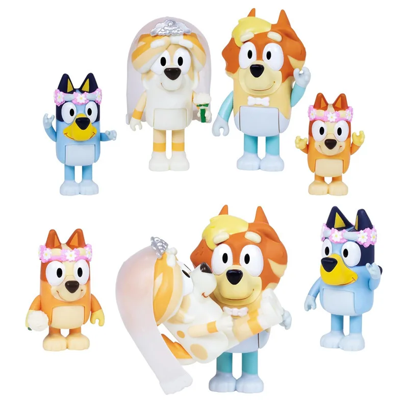 Bluey And Friends4 New Wedding Dress 4-Piece Set Of Bluey Pvc Doll Handwork Decoration Collection Children'S Birthday Gifts