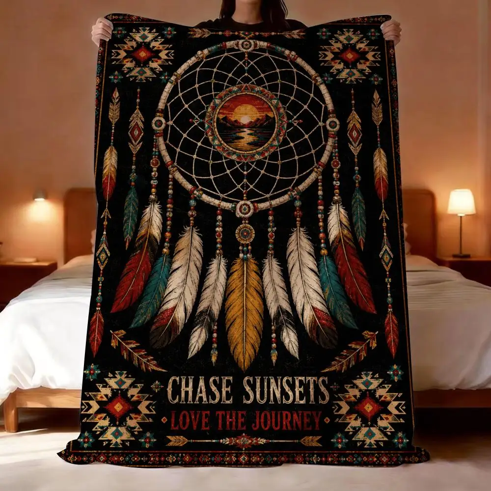 Bohemian Dreamcatcher Throw Lightweight Soft Flannel Throw Blanket Skin-friendly Cooling AC Nap Blanket for Sofa Couch Bed