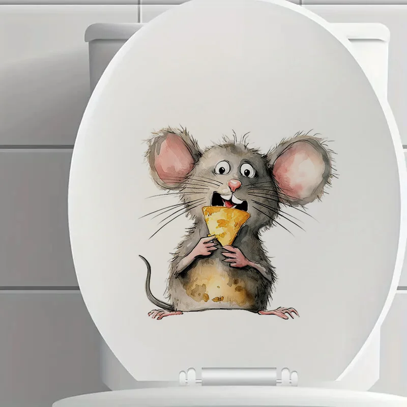 

Mouse Eating Cheese Toilet Lid Stickers, Used for Home, Cabinet, Door,Refrigerator, Car Decoration, Vinyl Decals, Art Wallpaper