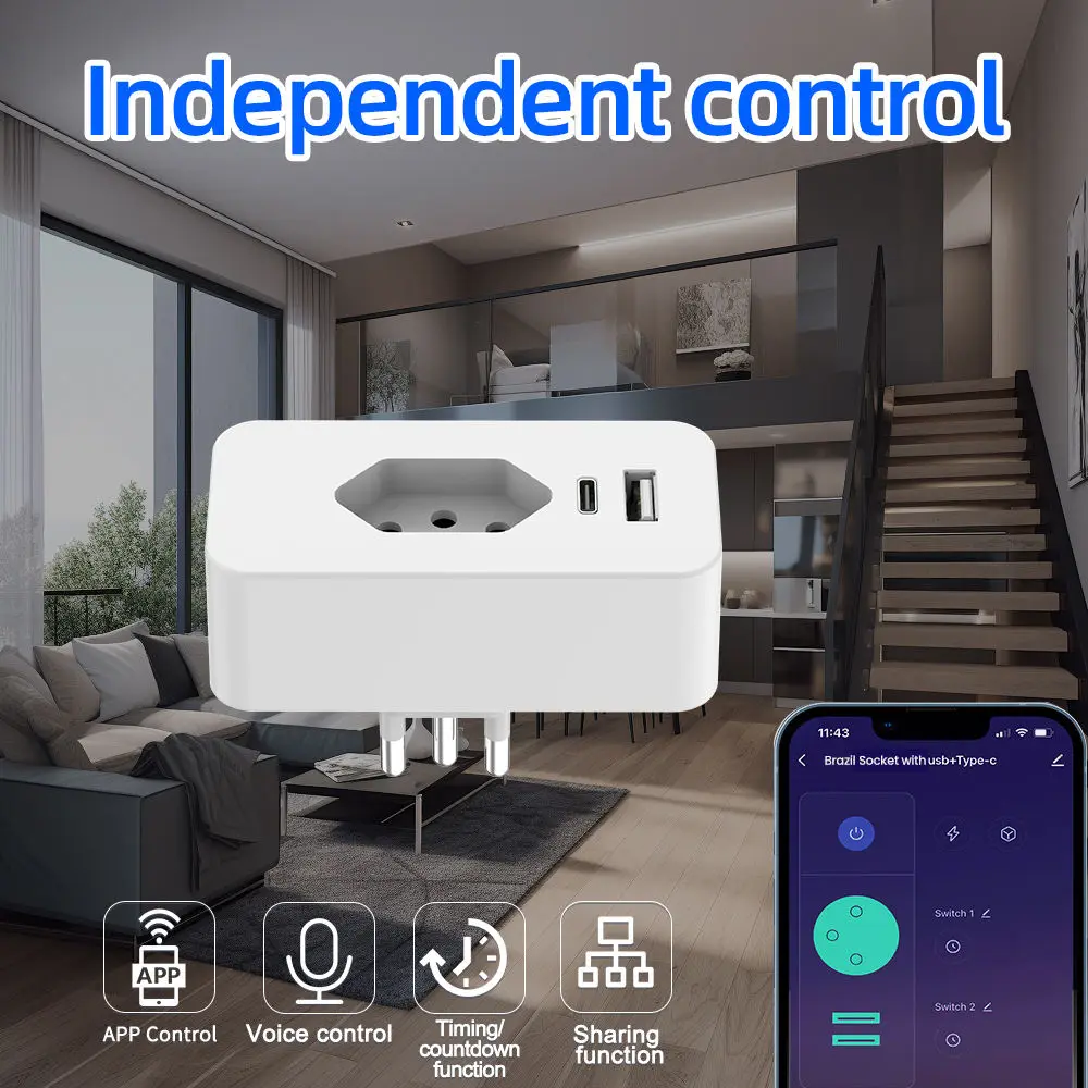 SIXWGH Tuya الذكية 16A واي فاي مقبس الحائط الزجاج USB + نوع C شحن ميناء مراقبة الطاقة البرازيل التوصيل دعم جوجل المنزل اليكسا