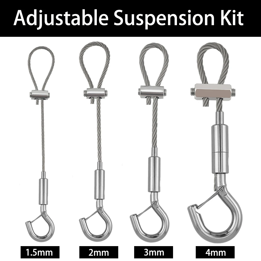 

1.5-4mm Adjustable Stainless Steel Wire Rope Kit with Hook and Cable Clamp to Hang Billboard&Art Exhibitions Self Locking Device