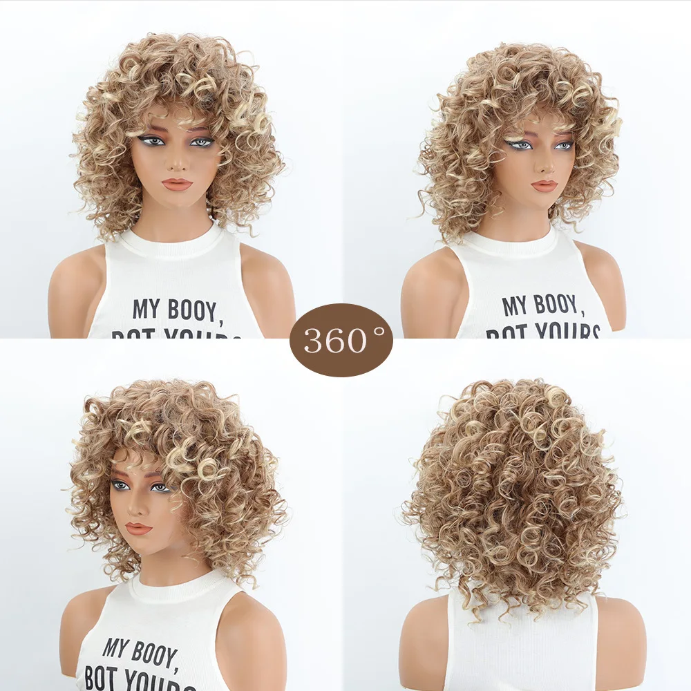 Short Afro Kinky Curly Synthetic Wig for Women - Puffy Voluminous Fashion Hair Piece Daily Use Party Cosplay Heat Resistant Wigs