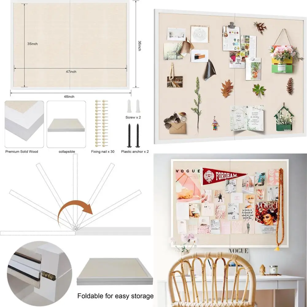 

Декоративная доска из льна и пробки 48x36 дюймов с рамой, идеально подходит для украшения стен дома, офиса и школы