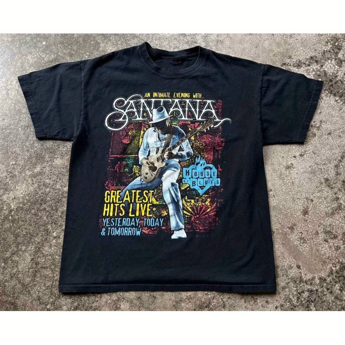 

Винтажная мужская футболка с рисунком Santana Band, черная хлопковая футболка Greatest Hit Live Performance, дизайн в богемном стиле, идеальный подарок