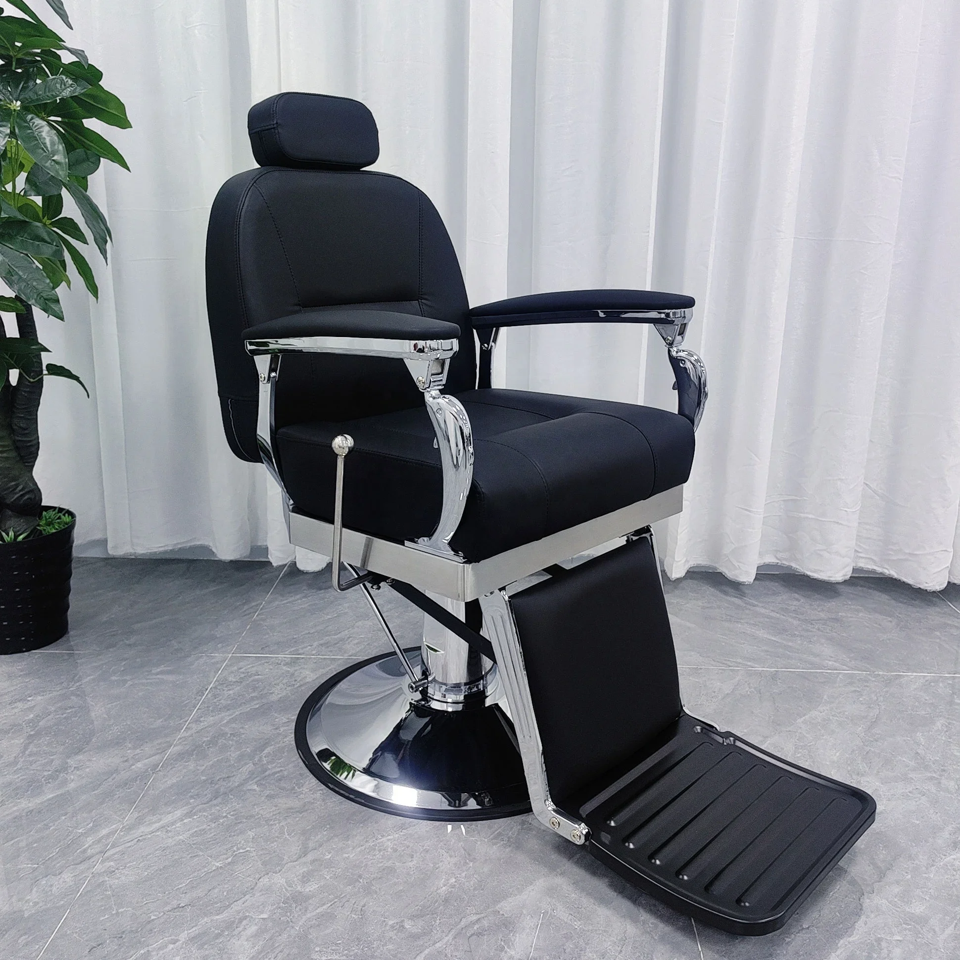 

High Quality Black Leather Dolphin Shaped Armrest Portable Barber Shop Salon Barber Chair Middle Chair Factory Wholesale