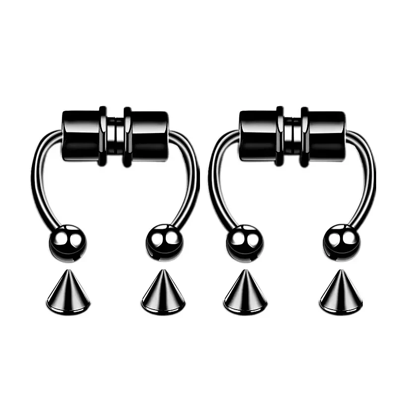 1/2/3Pcs Fake Magnetic Nose Rings, Faux Piercing Nose Rings Non Piercing Septum Rings Clip On Stainless Steel Magnet Rings view 6