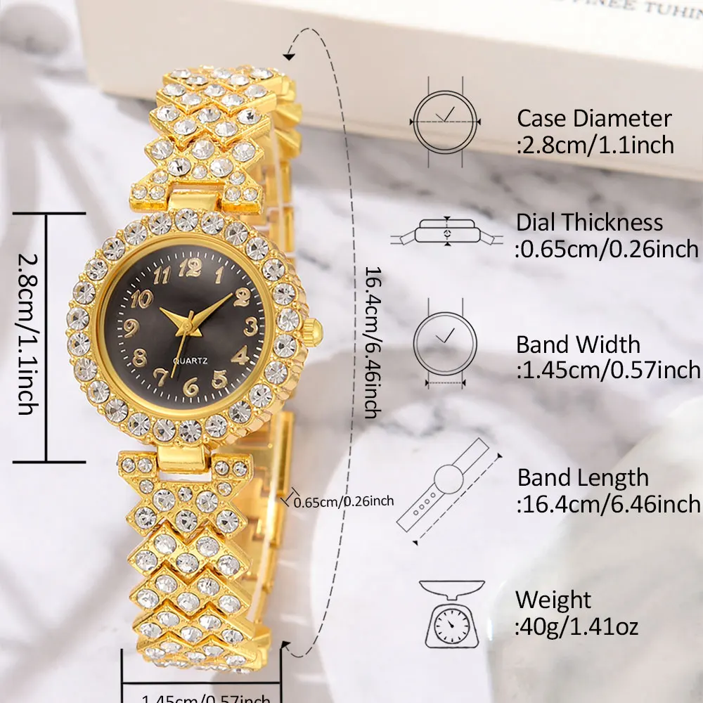 Women\'s Fashion Quartz Watch with Gold Bracelet Women\'s Leisure Fashion Round Simple Watch Dainty Wheat Jewelry Set