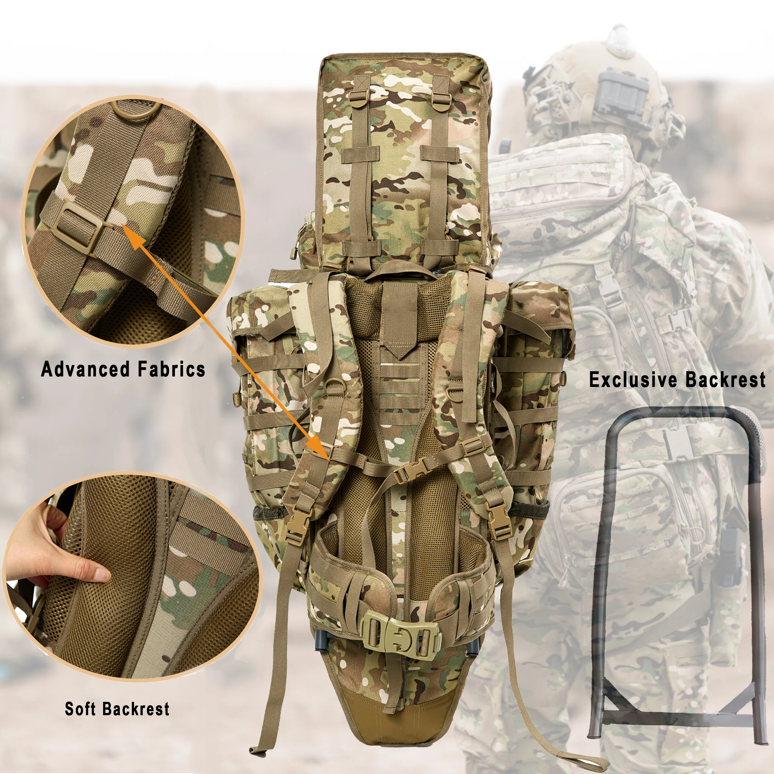 AKmax Military Tactical Sniper Operation Rifle Gun Bag Backpack, with Hydration Pack Army Assault system G4 Rucksack 80L Capaciy