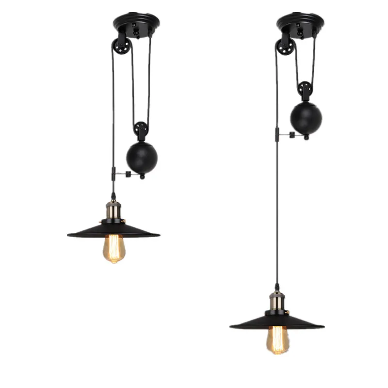 Iron Pulley Retro Edison Bulb Light Chandelier Vintage Loft Antique Adjustable DIY E27 Art Ceiling Pulley Pendant Lamp