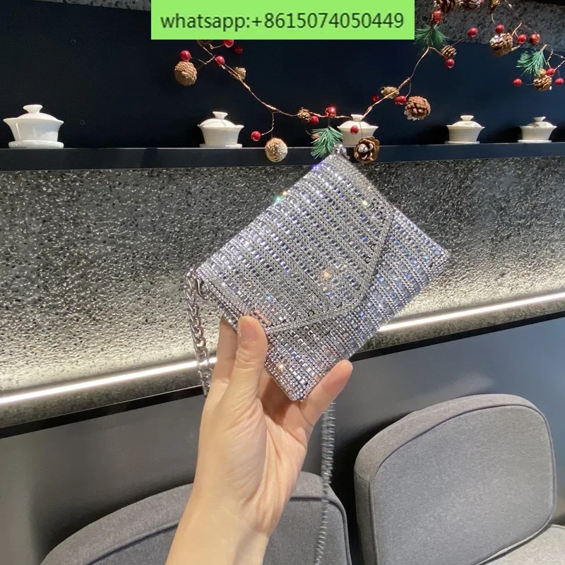 Water Diamond Chain Small Square Bag Single Shoulder Diagonal Cross Envelope Bag Cute Mini Bag Girl