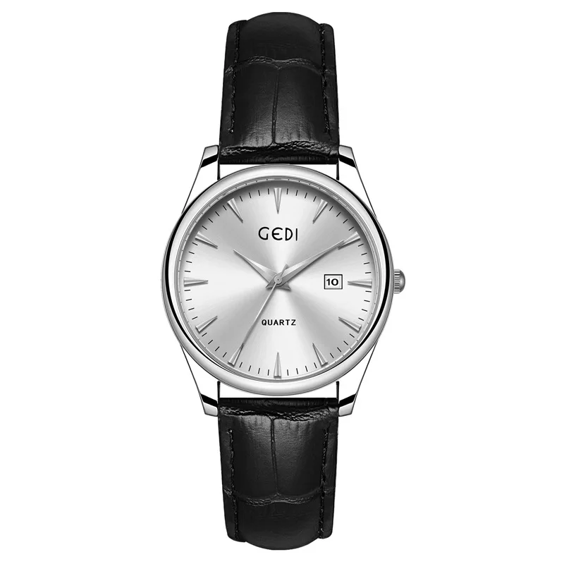 Gedi Couple's Classic Genuine Leather Watch Simple Advanced Calendar Waterproof Quartz Watch New Good-looking Watch