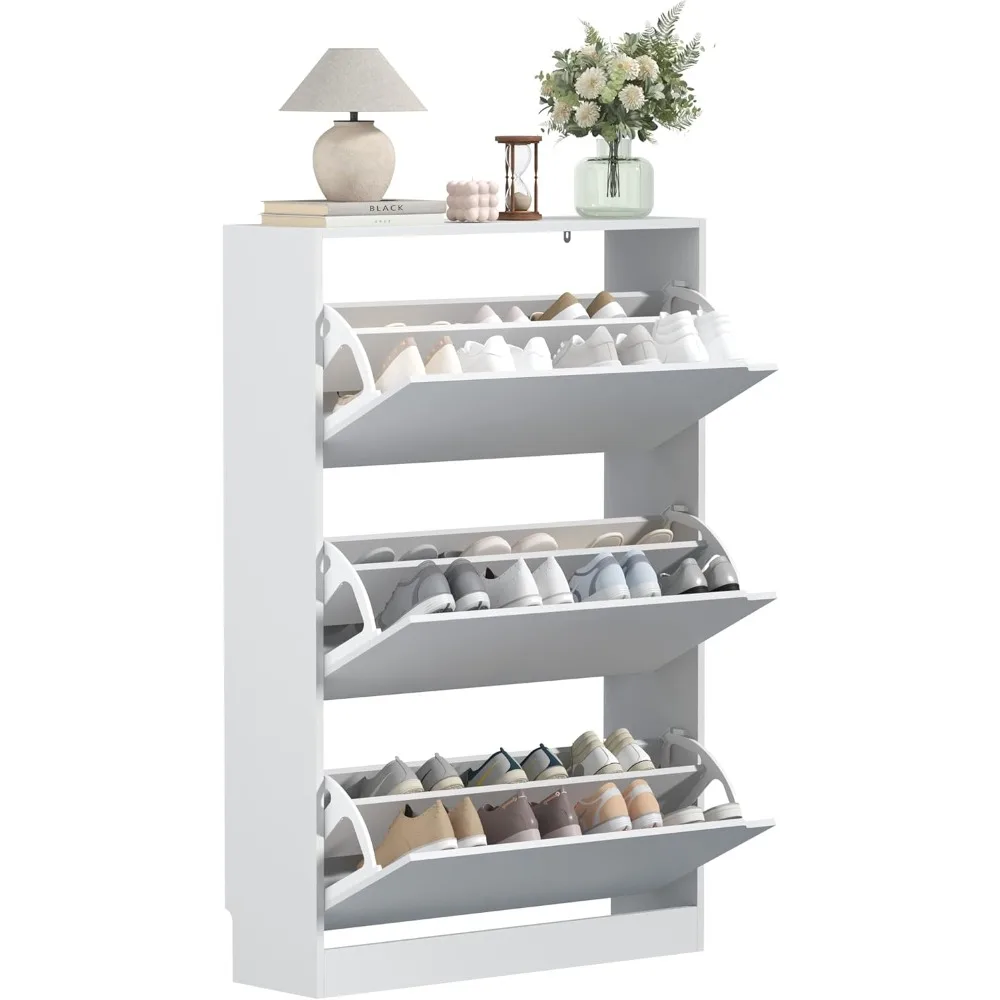 

Shoe Cabinet with 3 Flip Drawers, Hidden Wooden Shoe Storage Cabinet, Freestanding Shoes Organizer Cabinet for Entryway, Hallway