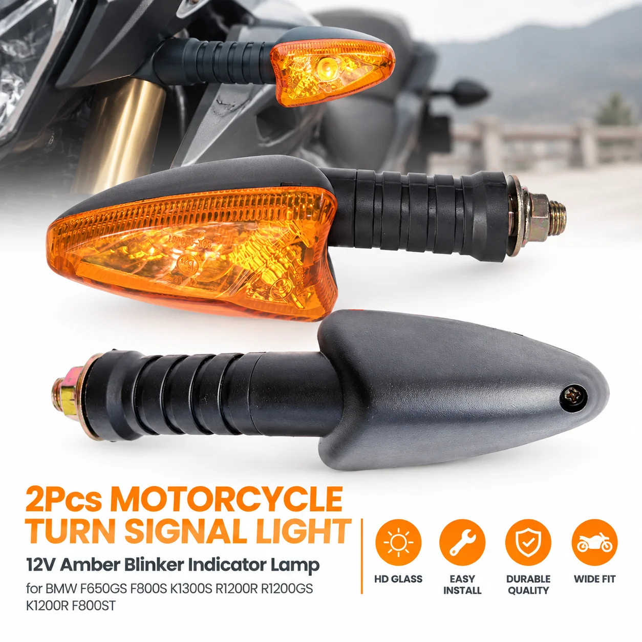 2Pcs Motorcycle Turn Signal Light 12V Amber Blinker Indicator Lamp for BMW F650GS F800S K1300S R1200R R1200GS K1200R F800ST