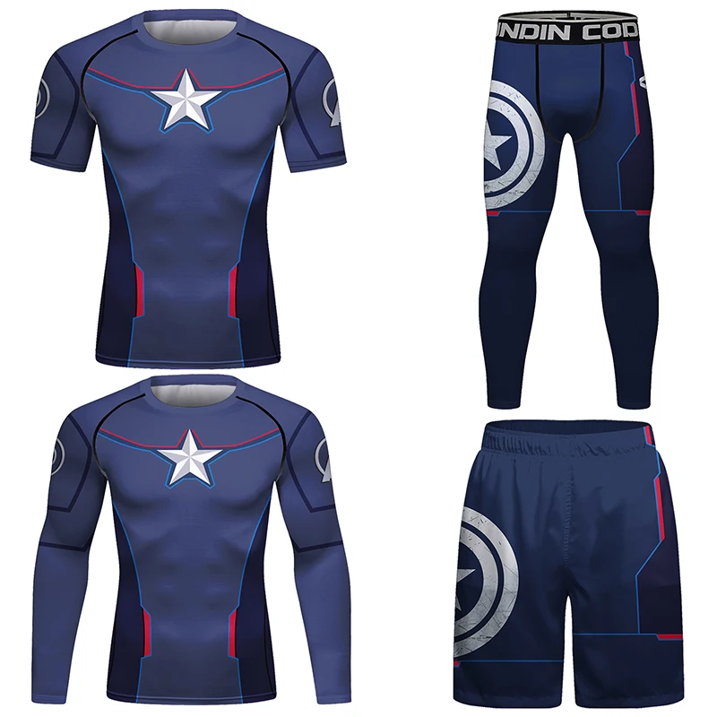 4PCS Kombinezon sportowy Bjj Jiu jitsu gi Rashguard Koszulka + Spodenki MMA Spodnie Muay Thai Fajne Boks Grappling Odzież do biegania na siłowni