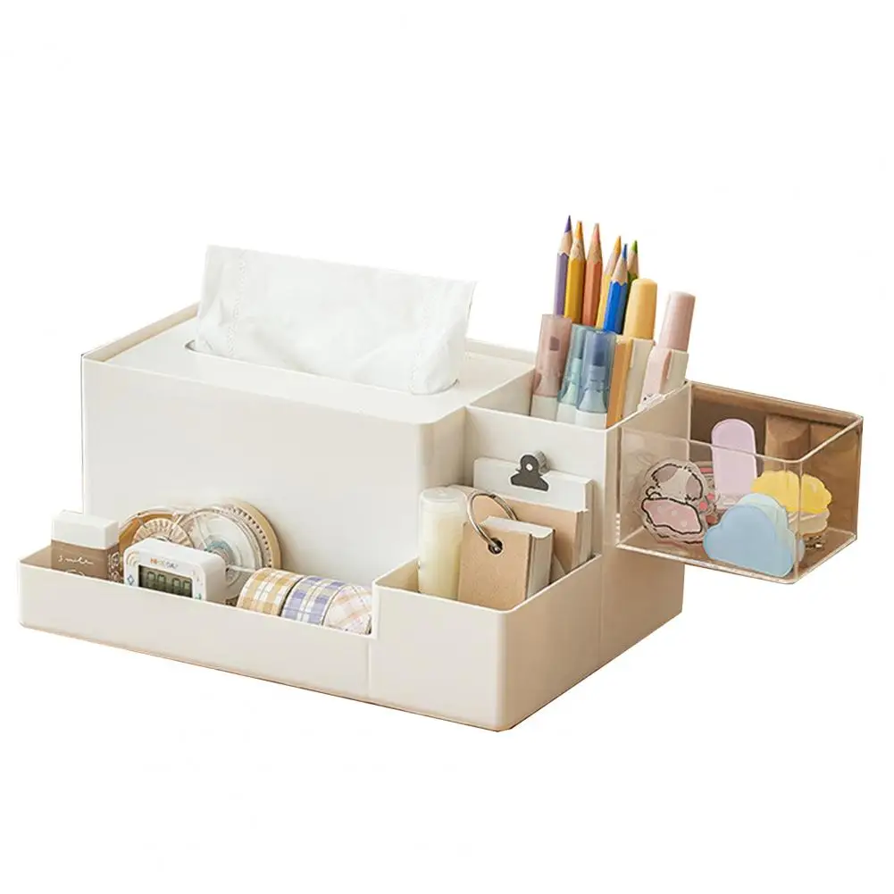 Organizador de suministros de oficina, caja de pañuelos Rectangular con capacidad, diseño antideslizante, soporte multifuncional para almacenamiento de dispensador