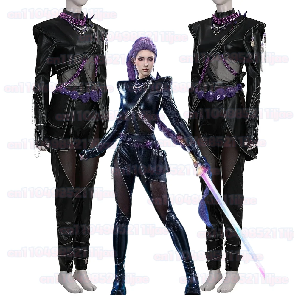 

Halloween KPop Demon Hunters Rumi Cosplay Costume Black Leather Top Pants Full Set Halloween Comic Con Anime Outfit Custom Made
