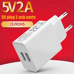 Universal 2pin EU Plug Travel Dual USB Wall Charger 5V 2A Fast Charging For iPhone 6 7 8 Plus XS Max XR Mobile Phone AC Adapter