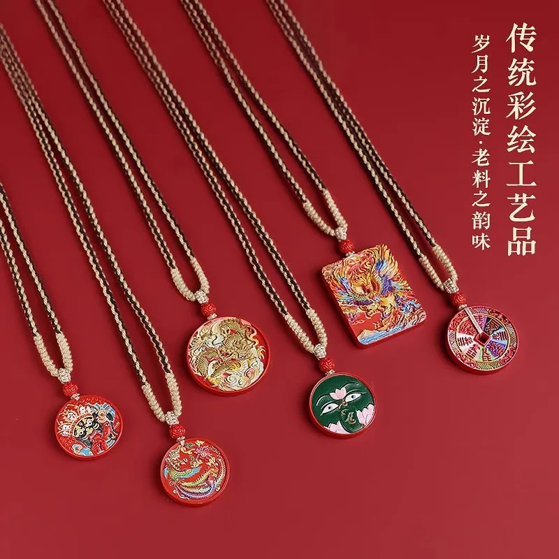 Pendant, Red Sand Painted And Ornament, Zaki Ram Mountain Spirit Coin Necklace