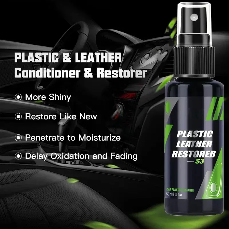 Car Plastic Restorer Polish Leather Cleaner Spray Back To Black Gloss Interior Plastic Renovator Car Accessorie