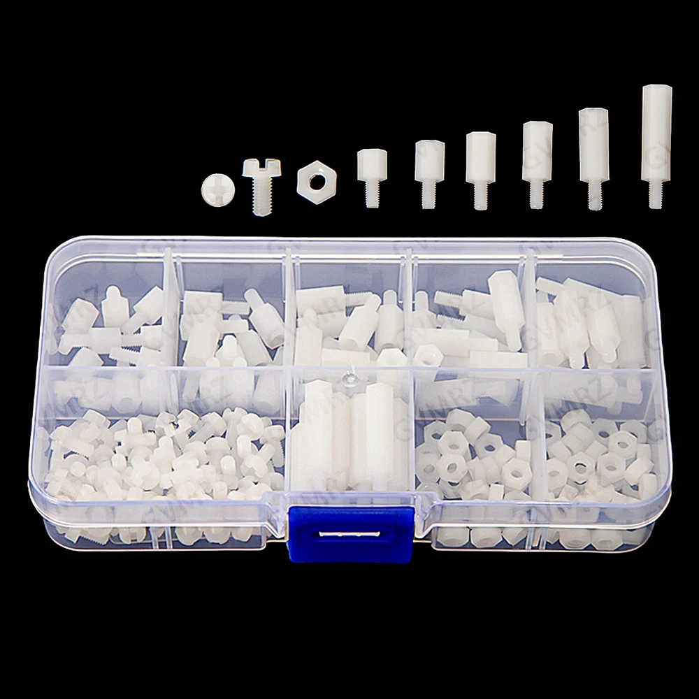 180PCS M3 Nylon Screws & Nuts Boxed Plastic Screws & Nuts Isolating Post Combination Set White / Black Screws & Nuts