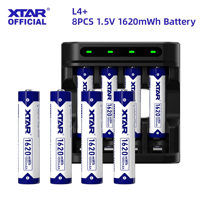 XTAR 4PCS/8PCS AAA 1.5V 1620mWh Li-ion Battery +XTAR L4 AAA AA Battery Charger 4 Slots Intelligent LED Indicator