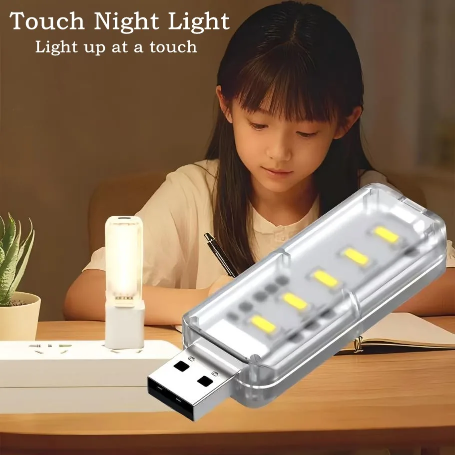 

5LED Mini Portable DC 5V USB Touch Switch Night Light 3000K/6500K For Bedroom Study PC Laptop Mobile Power Bank Plug in Lighting