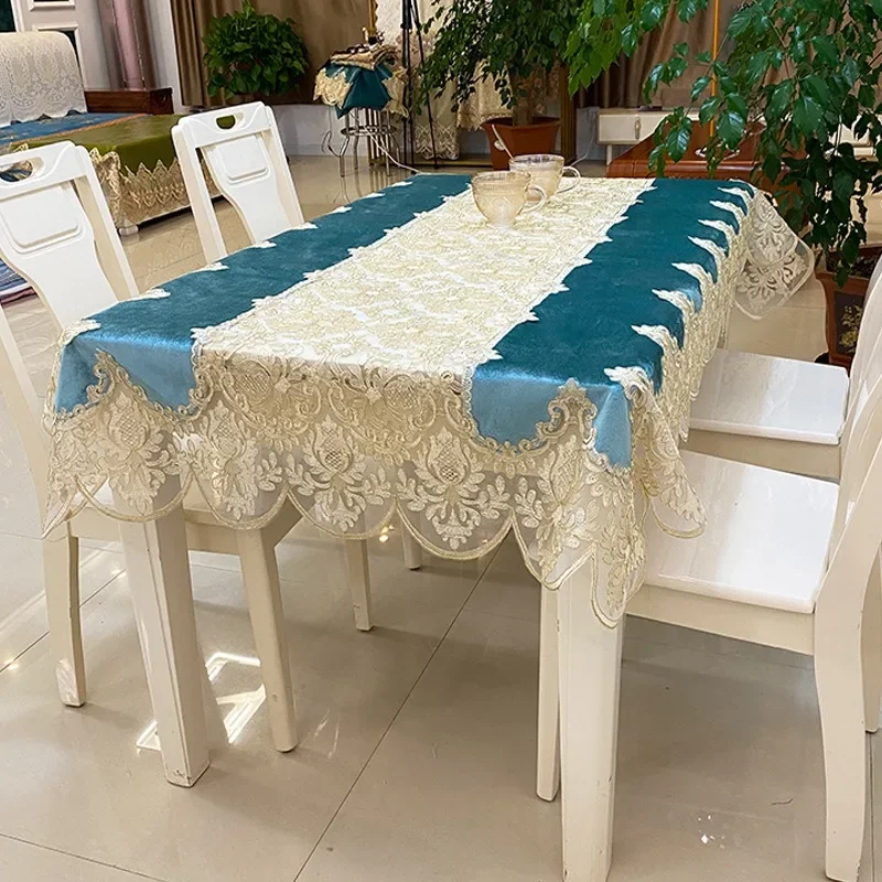 Rectangle Table Cloth Gold Velvet Dressing Table Juppe Dining Table Cover TableCloth Embroidered Lace Dust Cover Home decoration