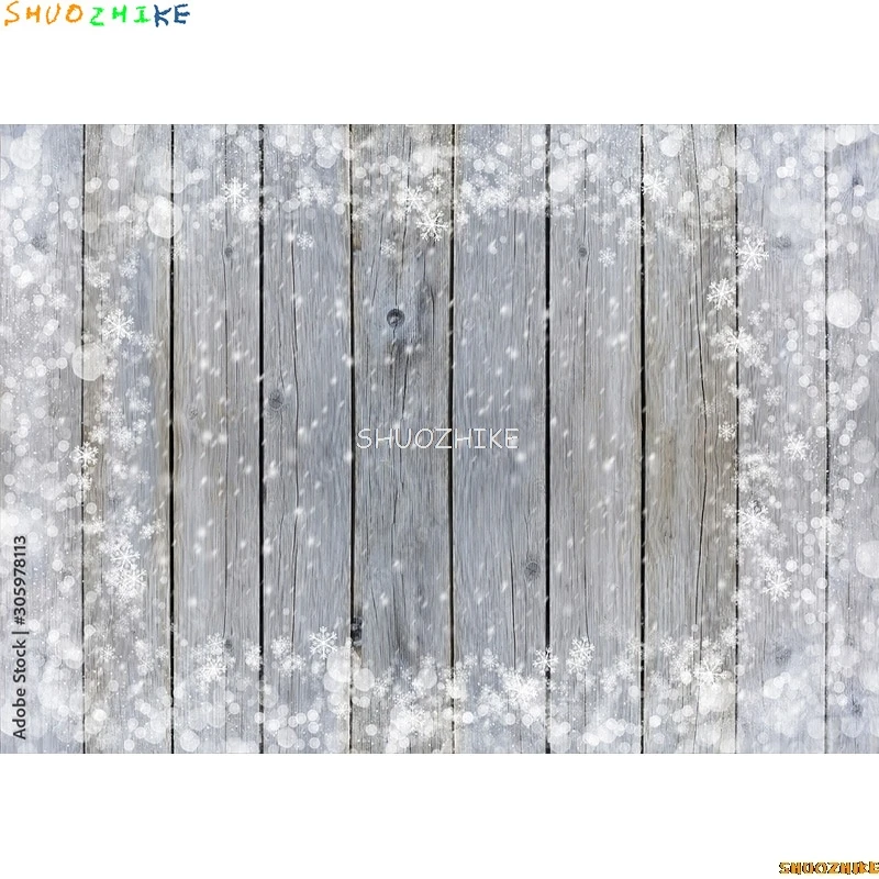 SHUOZHIKE عيد الميلاد موضوع التصوير خلفية ندفة الثلج لوح خشبي صورة الخلفيات للصور استوديو الدعائم TU-03