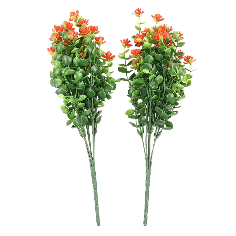 24Pcs Artificial Flowers Outdoor Uv Resistant Plants, 8 Branches Faux Plastic Greenery Shrubs Plants Indoor Outside